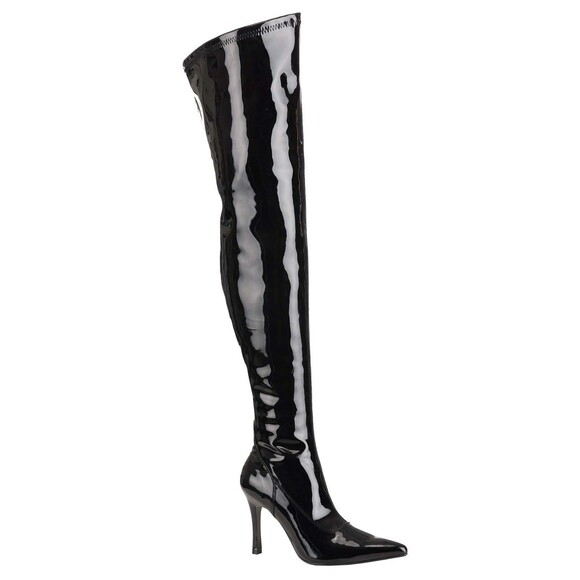 Black Patent Over-the-Knee Pretty Woman Boots Faux Patent Leather Size 10 - Picture 2 of 13